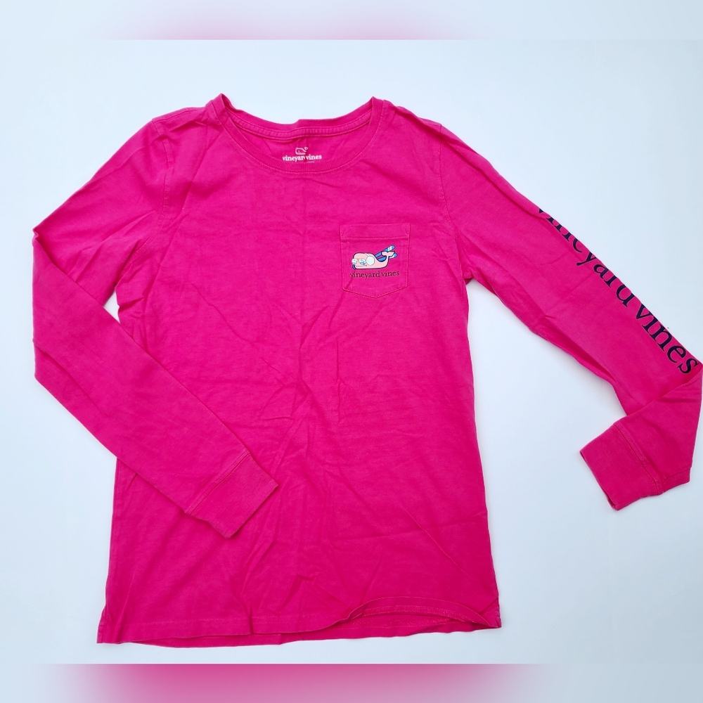Vineyard Vines Long Sleeve Logo Graphic Tee Pink Ski Scarf Ear Muffs XS